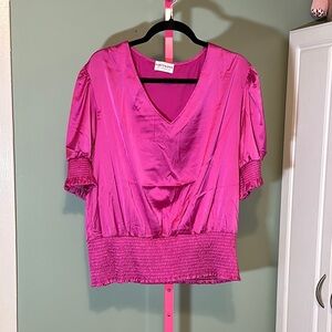First Love Pink Ruched Ribbed Blouse